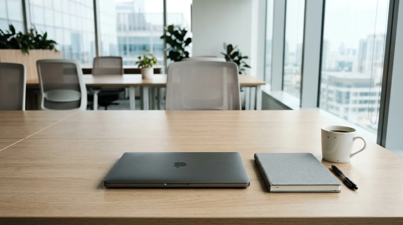 An empty desk symbolizing the shift away from manual white label content for agencies toward automated systems.