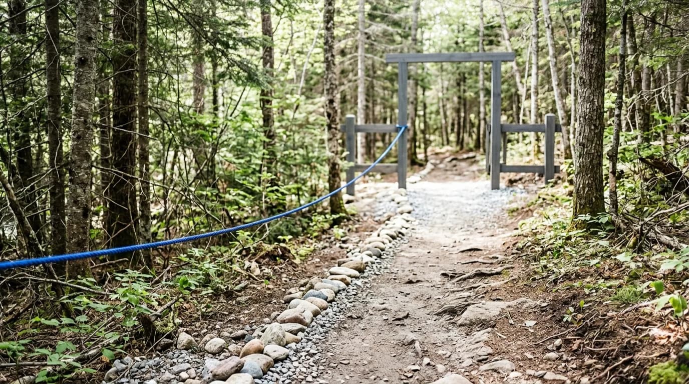 Stones marking a forest path back to the trailhead, a metaphor for breadcrumbs