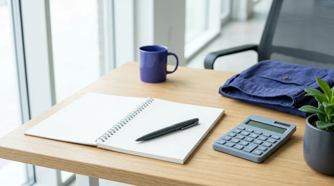 Espace de travail minimaliste illustrant le calcul d'un budget de rédaction
