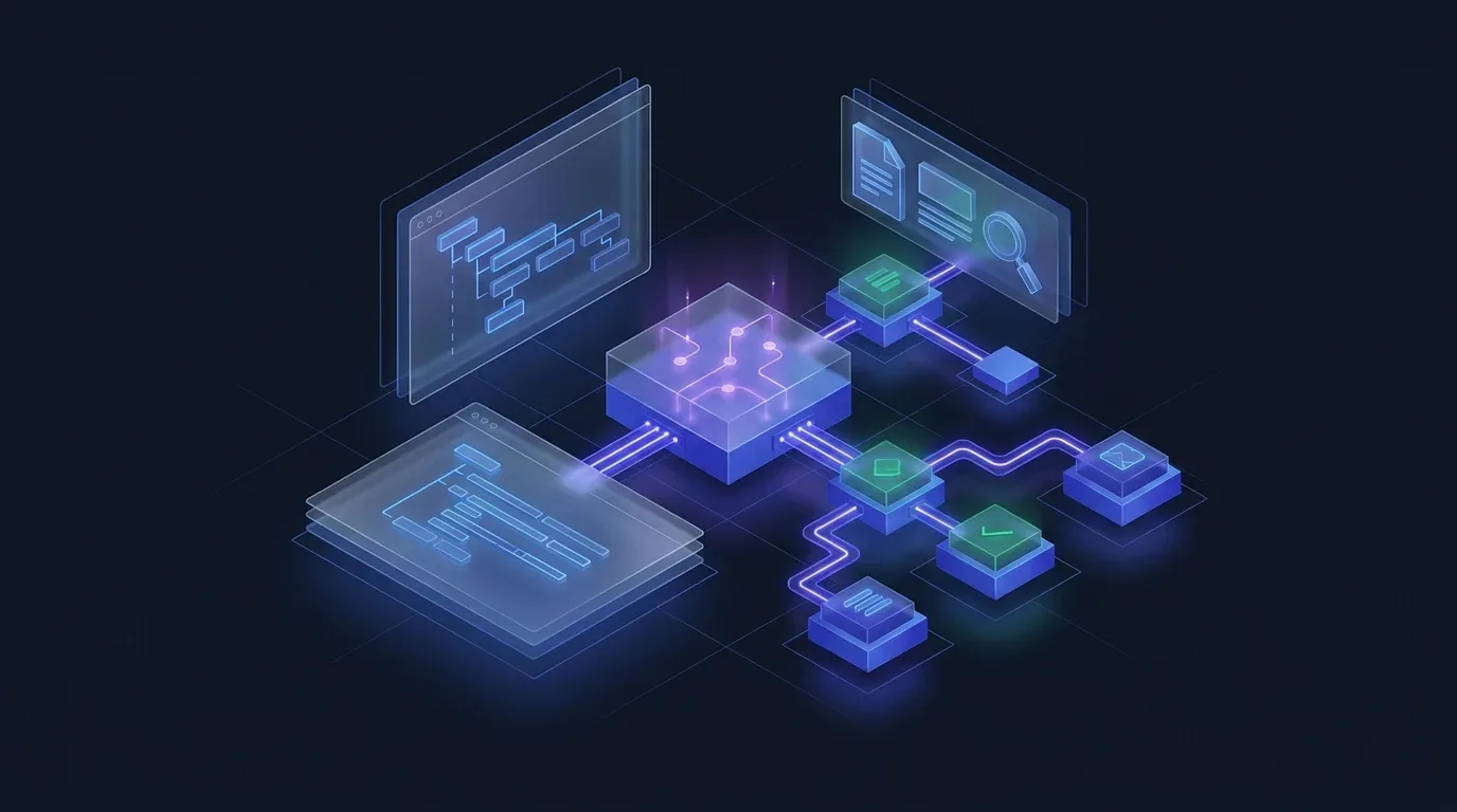 Isometric digital interface illustrating AI writing plugins for WordPress autonomous SEO growth.