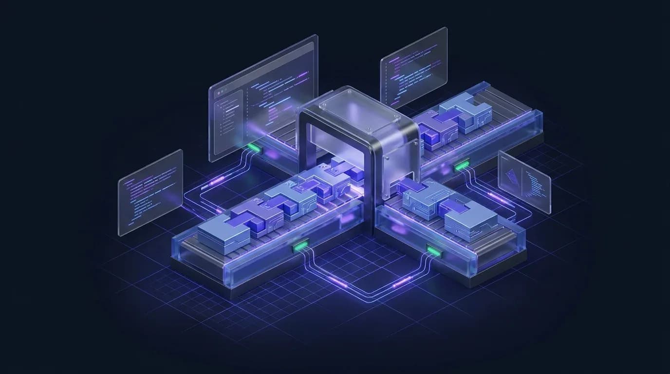 Digital factory conveyor belts processing blocks for native Gutenberg AI content automation.