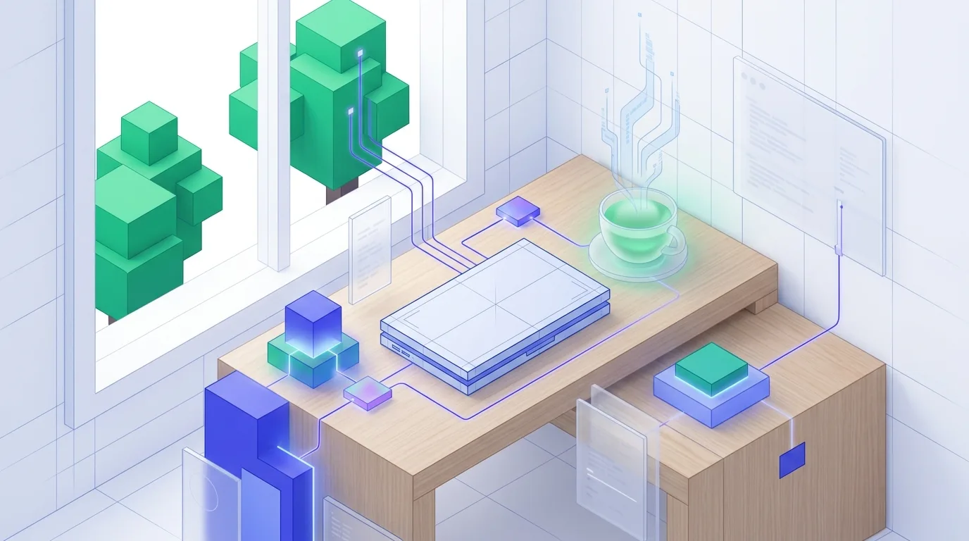 A peaceful workspace highlighting a mindful automated wordpress blog posts workflow environment.