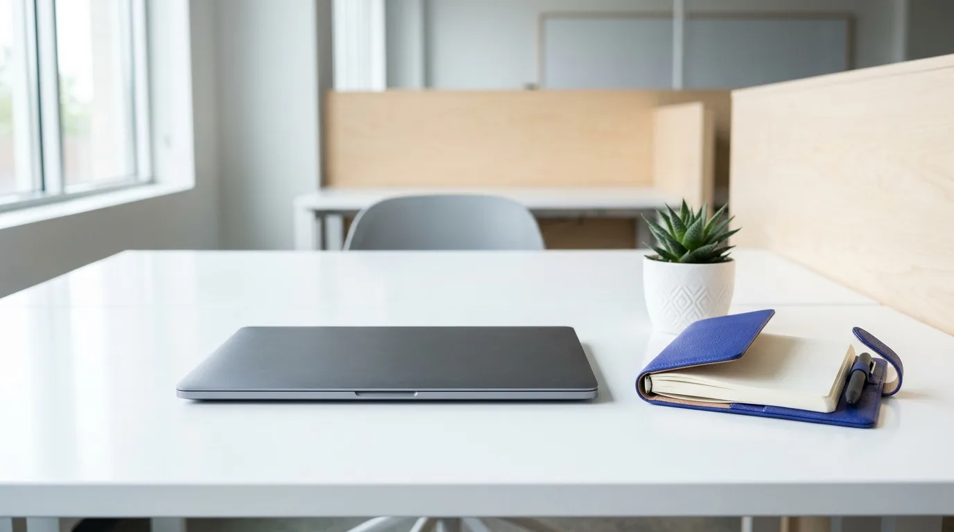 A highly organized desk setup representing a structured automated blogging system for WordPress.
