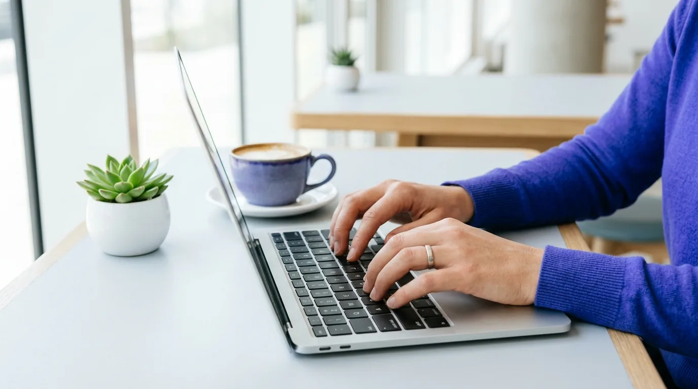 Personne travaillant sur un ordinateur portable pour faire son référencement google gratuit